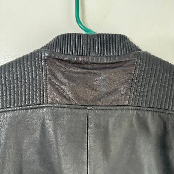 MNG SUIT MANGO 100% Genuine Sheep Leather Bomber Jacket Exposed Silver Zippers S - Picture 14 of 16
